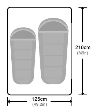 Two gray sleeping bag with dimensions indicated on a white background