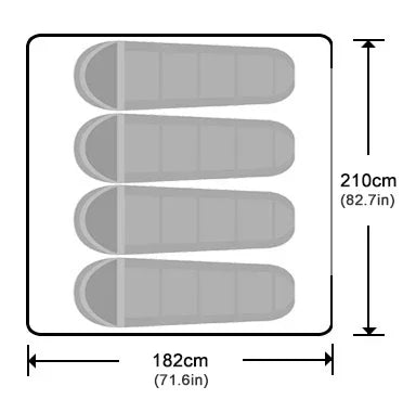 Measurement chart with four gray rectangular shapes and dimensions labeled.