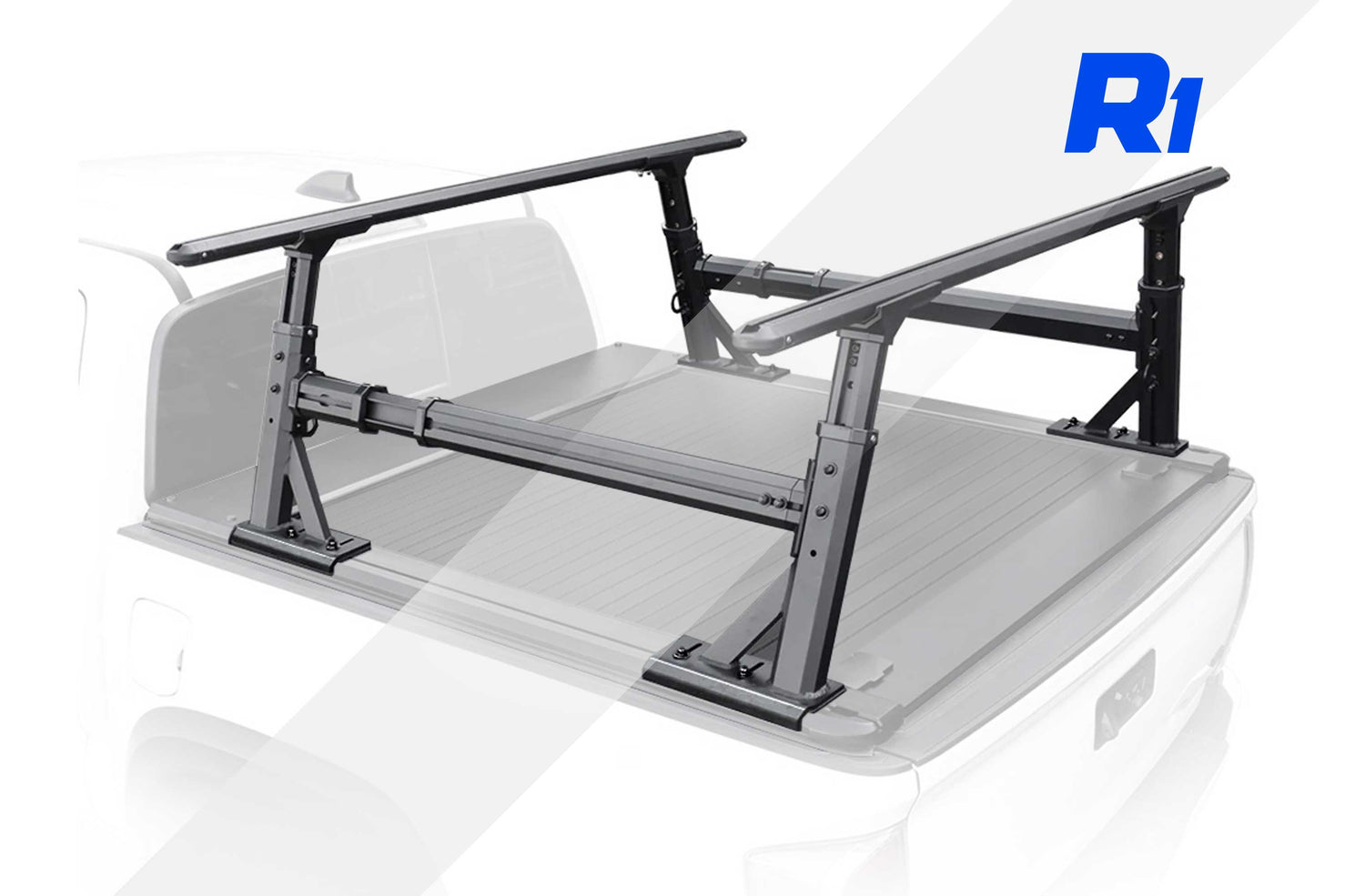 ladder rack system on a vehicle with 'R1' branding.