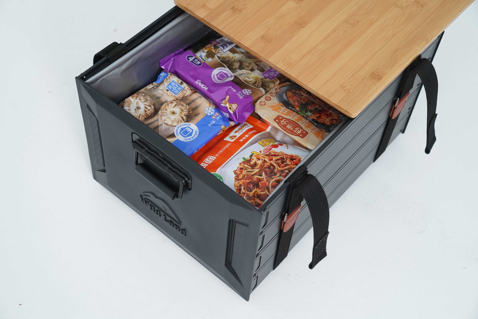 Close up view of inner portable camping storage box