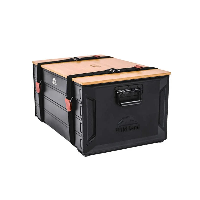 Close up 45 degree view of portable camping storage box