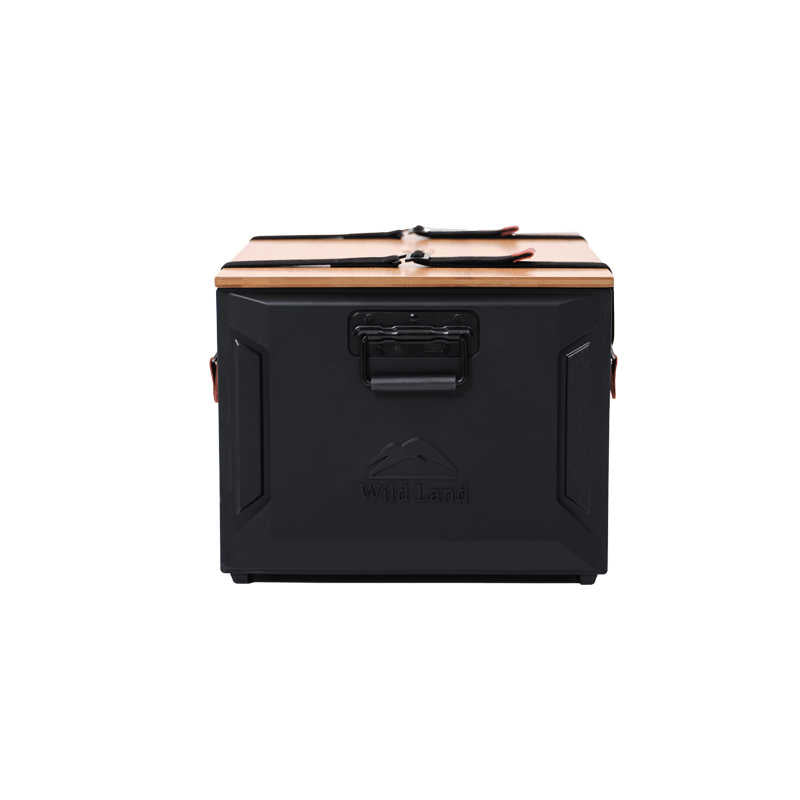 Close up side view of portable camping storage box