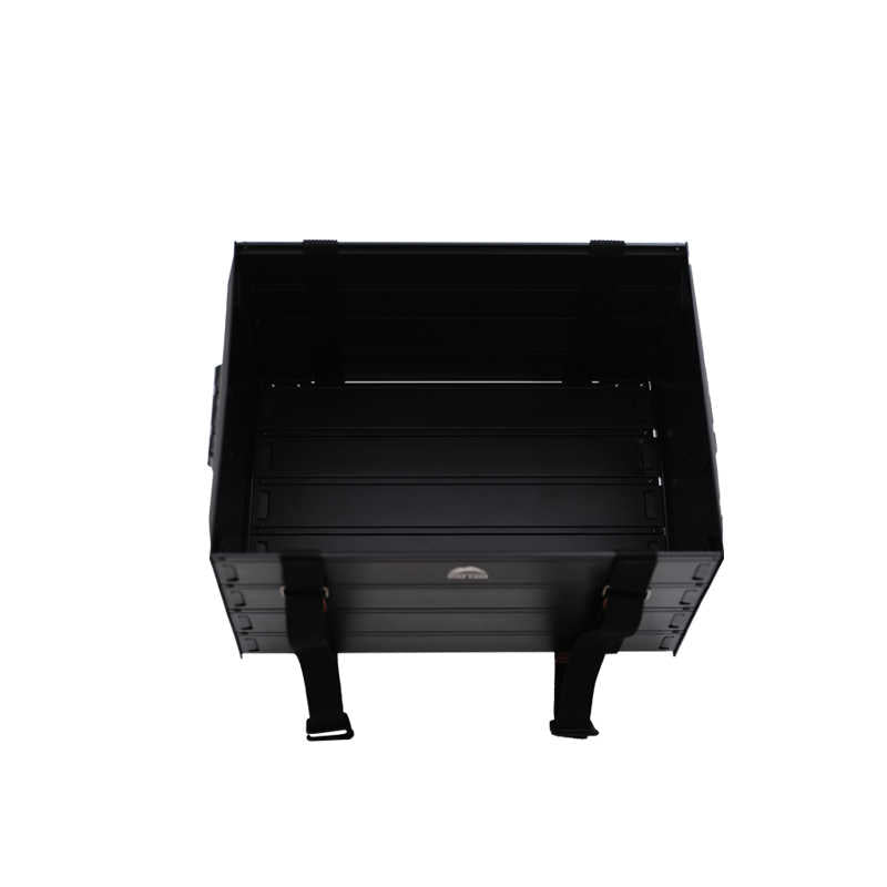 Close up 45 degree view of portable camping storage box
