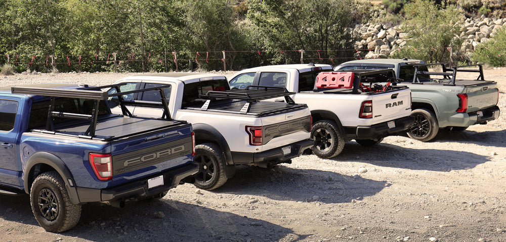 syneticusa retractable tonneau cover with t-slot channel and overland rack system gears