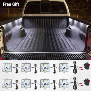 Truck bed with LED lights and wiring diagram overlay