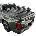SyneticUSA R2 rack and tonneau cover installed on green Tundra with a white background