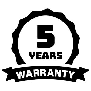 5 years warranty badge with black text on a white background