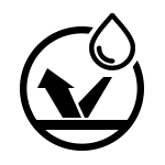Icon with a droplet, check mark, and arrows inside a circle
