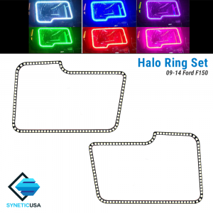 2009-2014 Ford F-150 Angel Eye LED Halo Ring RGBW Multi-Color Bluetooth Headlight Set