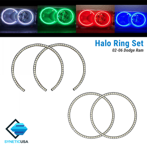 2002-2005 Dodge Ram Angel Eye LED Halo Ring RGBW Multi-Color Bluetooth Headlight Set