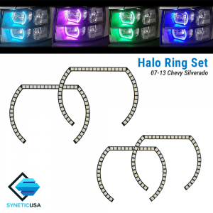 2007-2013 Chevy Silverado Angel Eye LED Halo Ring RGBW Multi-Color Bluetooth Headlight Set