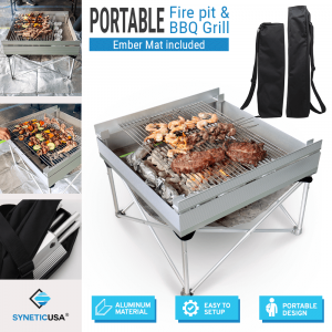 Portable Aluminum Lightweight Fire Pit / BBQ Grill with Ember Mat
