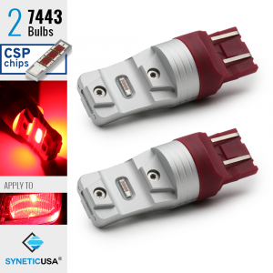 2X 7443 7440 LED High Power CSP Bright Red Tail Brake Light Bulbs