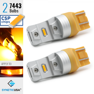 2X 7443 LED High Power CSP Amber Yellow Turn Signal Light Bulbs