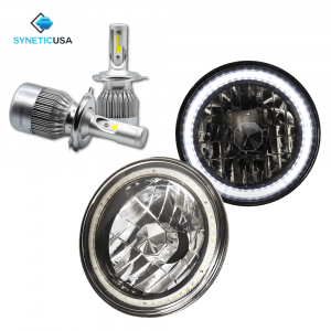 7" Inch LED Headlights Sealed Beam Chrome Smoked Lens Halo + Cree Bulbs