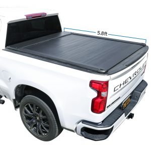white Silverado with SyneticUSA's waterproof automatic retractable tonneau cover