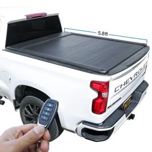 white Silverado 1500 short bed with SyneticUSA's power retractable tonneau cover