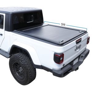 2022 white Jeep Gladiator with SyneticUSA's waterproof off-road-ready retractable tonneau cover