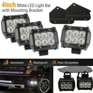 four aluminum led work lights with two powder coat bumper mounting brackets
