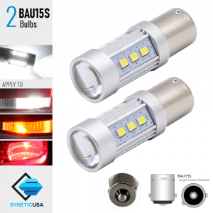 2x BAU15S 60W High Power White SMD LED White Turn Signal Brake Tail Light Bulbs