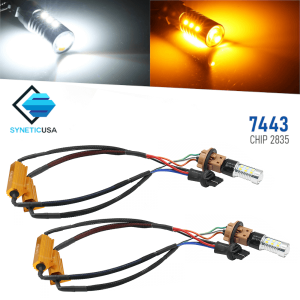 7443 Error Free White/Amber Switchback 22-LEDs Light Bulbs w/ Resistors