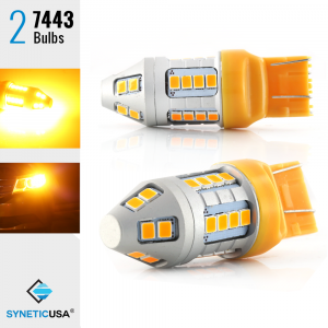 7443 7440 7444 LED Amber Yellow Front Real Turn Signal Parking DRL Light Bulbs
