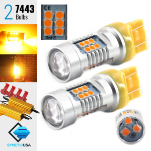 2X 50W 7443 LED Amber Front Rear Turn Signal Parking High Power Light Bulbs+Resistor