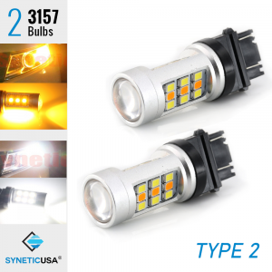 Type 2 White/Amber 3157 LED DRL Switchback Turn Signal Parking Light Bulbs