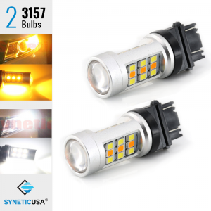 Super Bright White/Amber 3157 LED 3535 Chip Type 1 Switchback Turn Signal Parking Light Bulbs