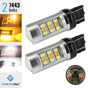 White/Amber 7443 7440 7444 LED DRL Switchback Turn Signal Parking Light Bulbs