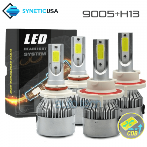 H13+9005 Cree LED Headlight Kit COB High/Low Beam+Fog Lights Kit Bulbs