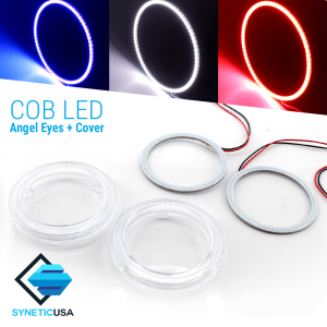 One Pair Angel Eye Halo Rings, COB LED Light / Fog Headlight (White/ Red/ Blue) + Cover 60-100mm 
