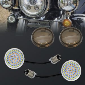 2” Bullet Style Front LED Turn Signal w/ Running Light Kit for Harley Davidson