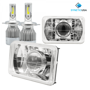 4"x6" LED Headlights Sealed Beam Projector Chrome Clear Lens w/ LED Light Bulbs