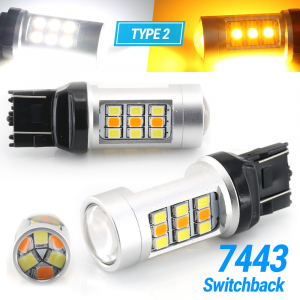 Type 2 White/Amber 7443 7440 LED DRL Switchback Turn Signal Parking Light Bulbs