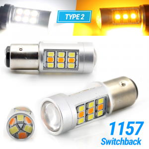 Type 2 White/Amber 1157 LED DRL Switchback Turn Signal Parking Light Bulbs