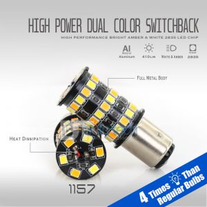 2X High Power White Amber 1157 Dual Color Switchback LED Turn Signal Light Bulbs