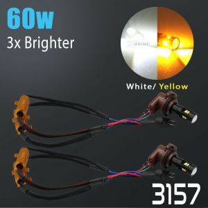 3157 Type-1 White / Amber Switchback Light Bulbs w/ Resistors, 16-LEDs, 3030 Chip