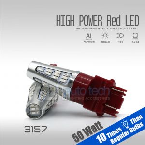 2018 3157 50W Red High Power Chip LED Brake Tail Stop Lights Bulbs