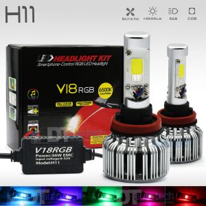 Multi-Color LED Headlight Kit COB Chip Type w/ RGB Bluetooth Phone Control