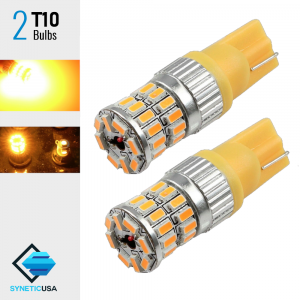 2X T10 168 Amber Yellow High Power 3014 Chip Interior High Power LED Light Bulbs