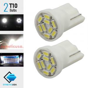 2x 6000K Xenon White T10/194 Wedge Base LED Light Bulbs, 3014 Chip