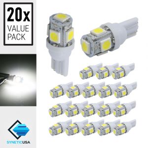 20x T10/194 5-SMD 6000K Xenon White Wedge Base LED Light Bulbs