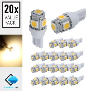 20x T10/194 5-SMD Warm White Wedge Base LED Light Bulbs