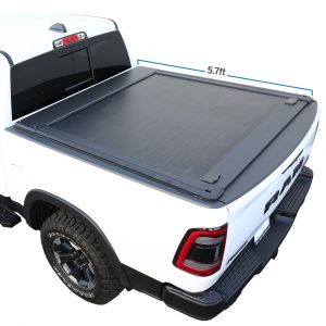 2017 white Ram Rebel 5.7ft bed with SyneticUSA's roll-up retractable tonneau cover