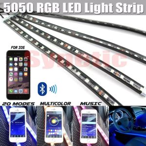 4x 12" RGB Multi Color LED Truck Car Interior Light Bar Bluetooth iPhone Remote